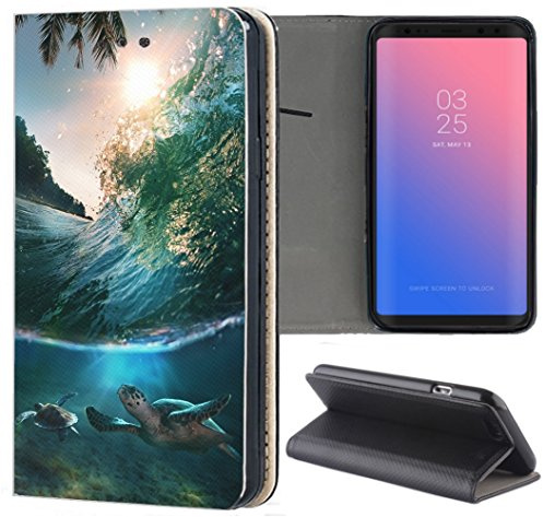 KX-Mobile Huawei Y6 2019 Hülle - Handyhülle für Huawei Y6 2019 - Handycover aus Kunstleder Motiv 1272 Schildkröte Meer Blau Schutzhülle Smart Klapphülle Case