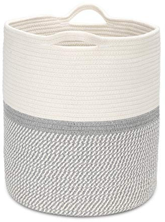 Woven Cotton Rope Basket,Large Toy Storage Organizer Blanket Basket Nursery Baskets Laundry Hamper,Storage Clothes Baskets with Handle Use for Bed Sheets, Baby Clothes