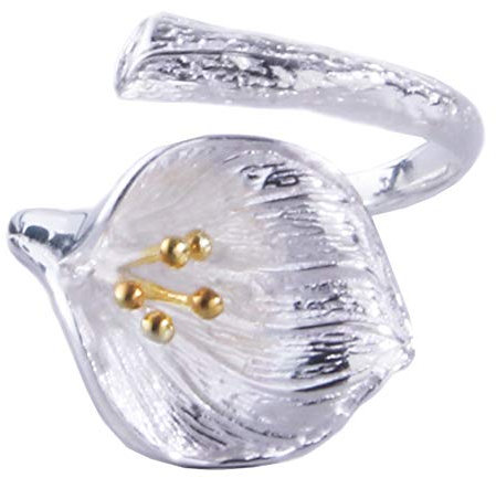 Helen de Lete 925 Sterling Silber Calla Lilie Blume Öffnen Ring