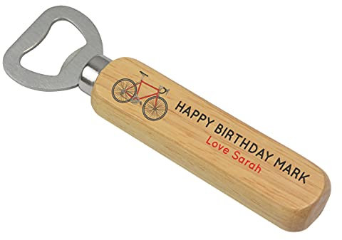 Cycling Bicycle Gifts for Men, Dad, Husband - PERSONALISED Wooden Beer Drinks Bottle Opener Gifts for Grandad, Brother, Son, Uncle, Boyfriend - Cycling Gift Ideas for Him, Her