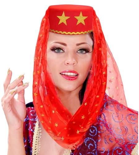 W WIDMANN MILANO Party Fashion 25012 - Haremshut mit Schleier aus Filz, Rot, Orient, Hut, Kopfschmuck, Accessoire, Karneval, Mottoparty
