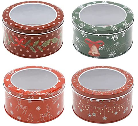 Cabilock Plätzchendose Weihnachten Gebäckdose Vorratsdose mit Sichtfenster 4pcs Süßigkeiten Kästen Bonbons Kekse Plätzchen Dose Weißblech Geschenkverpackung Zufällige Farbe