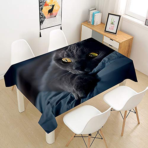 Oduo Tischdecke Wasserdicht Polyester Rechteckig, 3D-Katze Bedruckte Tischdecke Pflegeleicht Fleckschutz Ölfest Abwaschbar Outdoor Garten Deko Farbe & Größe Wählbar (Schwarze Katze,100x140cm)