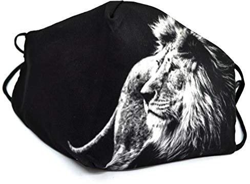 Euly Stoffmaske Mund-Nasen-Schutz Gesichtsmaske waschbar wiederverwendbar Baumwolle Damen Herren Tröpchen Schutz Anti Staub resistent gegen Speichel Staubschutzmaske 2-Lagige (Löwe Schwarz)