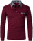 AIOIDI Men's Casual Polo Shirts Long Sleeve Striped Collar T-Shirts with Pocket,A-Red,S