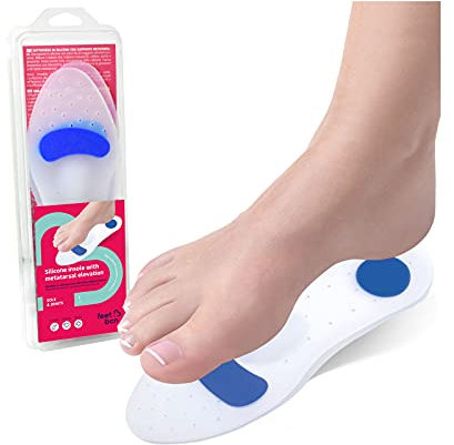 Füße bcn Silikon-Einlegesohlen mit Mittelfußerhöhung. VORFUSSERHÖHUNG. Lindert Druck und Schmerzen im Plantarbereich und an der Ferse. 1 Paar. Größe L: EU 41 – EU 42.