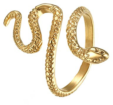HIJONES Damen Edelstahl Schlangen Wrap Offener Ring Animal Statement Stapelringe Gold Größe 57