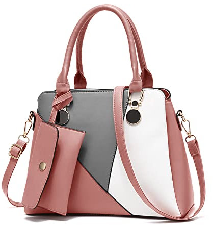 FANDARE Damen Handtasche 2pcs Schultertasche Umhängetasche Wasserdicht PU Leder mit Geldbörse Frauen Tragetasche Henkeltasche Tote 2-teiliges Set für Büro Schule Reisen Arbeitstasche Rosa