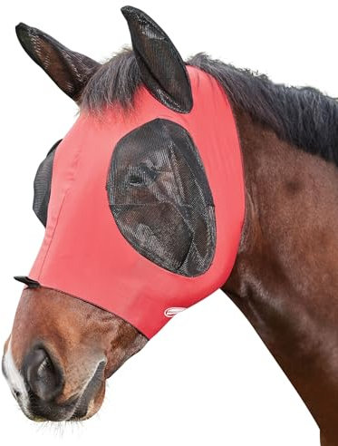 Weatherbeeta - Pferde Fliegenmaske mit Ohren Deluxe, Stretch (kleines Pony) (Rot/Schwarz)