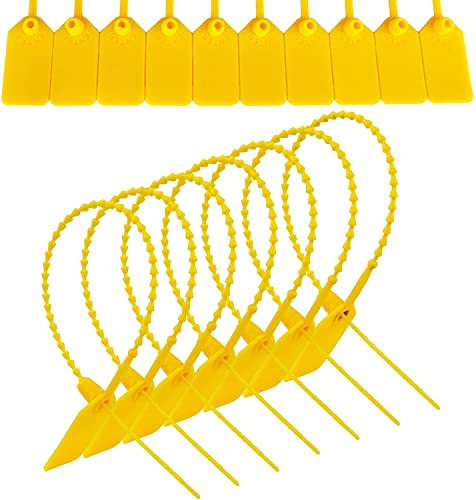 JAVIKA 250 Stück Kunststoff-Tamper Seal Tags, Kabel-Etiketten, Pull-Tite Sicherheitssiegel, Kabelbinder, Kabel-Etiketten für Gepäckanhänger, Elektronik, Feuerlöscher-Anhänger (23.4 cm, gelb)