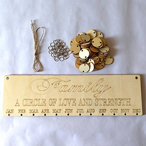 Geburtstagskalender DIY Birke & Freunde Holzschicht Erinnerungsschild Familientafel Schild Heimdekoration Stifthalter Kalender (A, One Size)
