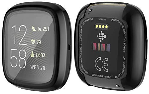 Yolin [2-Stück] All-Around TPU Displayschutz Kompatibel mit Fitbit Versa 2, Ultradünne Weiche Schutzhülle für Fitbit Versa 2 (1 Schwarz + 1 Transparent)