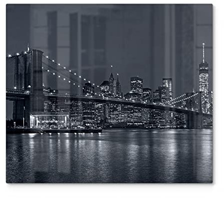 DEQORI Herdabdeckplatte Glas | einteilig 60x52 cm | Motiv Manhattan Bridge nachts | Ceranfeld Abdeckplatte für Küche | Herd-Abdeckung universal | Glasplatte & Schneidebrett für Kochplatten