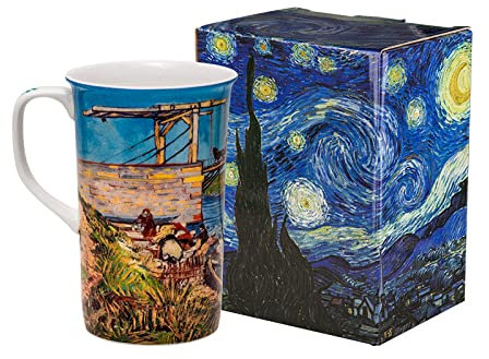 DECRZPB Handmade Ceramic Coffee Mug Vincent Van Gogh The Drawbridge of Arles and The Washerwomen Tea Cup Pottery Coffee Cup Oat Milk Mug Wedding Gift for Office and Home