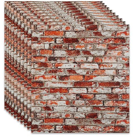 3D Wandpaneele,10 Stück Selbstklebend Ziegel Steinoptik Tapete, Wasserdicht Wandaufkleber, Ziegel Tapeten Steinoptik, 77 * 70cm*4mm (Rot)