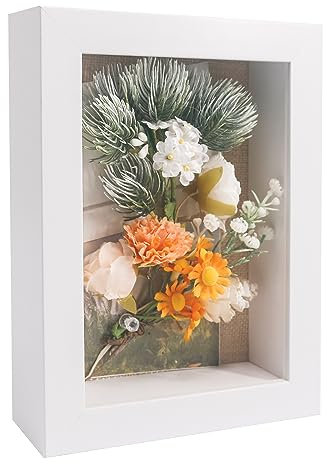 GraduatePro Cadre Photo 15x20 3D Profond Blanc Fabriqué à la Main avec Verre Cadre Boîte en Bois Ombragé Pour Médailles, Billets