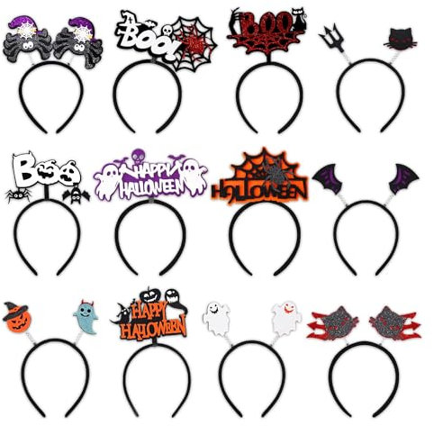 Leesgel Halloween Stirnbänder, 12pack Halloween Kürbisse/Spinnen/Fledermaus/Kopfbedeckung für Frauen Erwachsene Kinder Halloween Dekoration Geburtstag Party Zubehör, Halloween Deko Kostüme Zubehör
