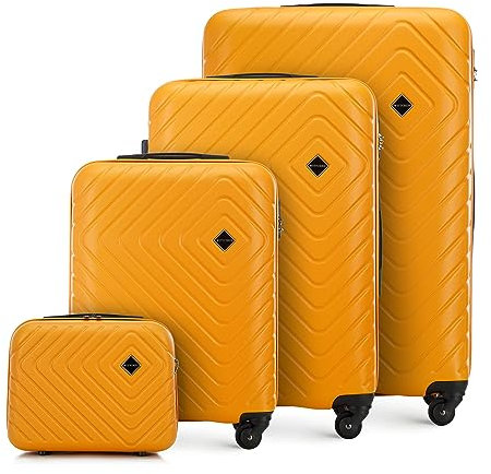 WITTCHEN Cube line Kofferset of 4 (S+M+L+Kosmetikkoffer) ABS Mit Geometrischer Prägung 4 Lenkrollen Teleskopgriff Kombinationsschloss Reisekofferset Gepäckset Orange