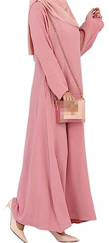 Fjnbbiot Modisch muslimisches langes Kleid Dubai Abaya für Damen, lange Ärmel, weich, glänzend, Abaya, Dubai, Türkei, muslimischer Islam, rose, Small