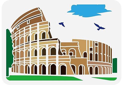FINGERINSPIRE Römisches Kolosseum Schablone 21x29.7cm Italien Wahrzeichen Römisches Kolosseum Muster Malvorlage Römische Architektur Schablone Zum Malen Auf Holz Wand Stoff Möbeln