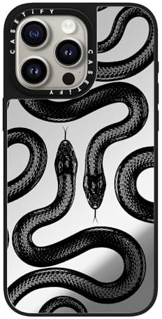 CASETiFY Mirror iPhone 15 Pro Max Hülle [Reflektierend/1,5 m Fallschutz/Kompatibel mit Magsafe] - Black Kingsnake - Silber auf Schwarz