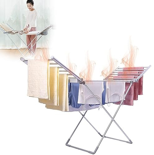 WDZDMYL Secadora de Ropa Plegable con calefacción eléctrica, tendedero con Cubierta, 230w de bajo Consumo, 20 rieles, tendedero Interior, tendedero de Ropa húmeda