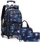 FEEIMOL Schulrucksack Jungen Teenager Trolley Schulranzen Jungen Schultasche Koffer Rucksack mit Rollen, 3-teiliges Schultaschen-Sets mit Lunch Tasche und Federmäppchen (Dunkelblaue Galaxie)