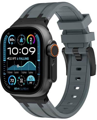 WINGLE 49mm 46mm 45mm 44mm 42mm(series 3) for Apple Watch Strap,Liquid Silicone Rubber Strap Replacement band for iWatch Ultra 3/Ultra 2 1/SE 3 2 1/Series 11 10 9 8 7 6 5 4 3 2 1,Black/Blue Grey