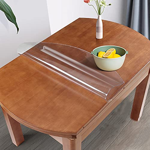 AAMNA Durchsichtige Kunststoff-Tischdecke, ovale Tischmatte, abwischbarer wasserdichter PVC-Tischschutz, 1,6 mm Dicke transparente Tischdecke, 60°-Abschrägung, individuelle Größe (70 x 120 cm/28 x