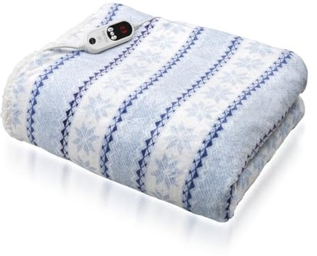 MACOM Enjoy & Relax 943 MORBY PLAID riscaldabile con comoda tasca per i piedi, morbido tessuto, 180 x 120 basso consumo, riscaldamento ultrarapido, 9 temperature, timer, lavabile a mano e in lavatrice