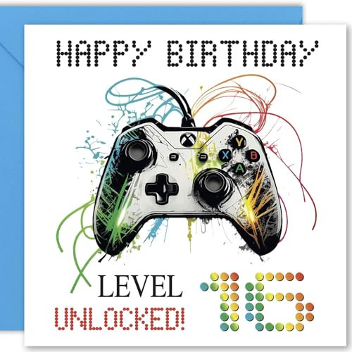Cult Kitty Level 16 - Meilensteinalter Gaming, Gamer Geburtstagskarte Junge - Dicke Premium Geburtstagskarte für Mädchen, tolle Gaming oder Gamer Karte mit buntem Umschlag
