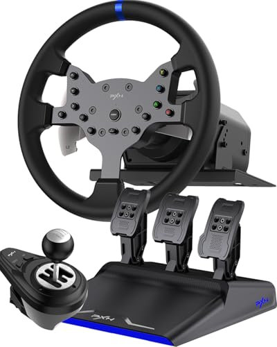 PXN V99 Volante de Juego – Force Feedback de 3,2 Nm, 270°&900°, 300 mm, 4 Palancas, 3 Pedales, Palanca de Cambios en H, App de Configuración – Volante para PC, Xbox y PS4