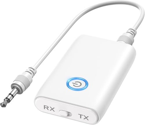 OQIMAX Bluetooth 5.3 Transmitter Receiver, 2-in-1 3.5mm Wireless Bluetooth Audio Adapter with Low Latency, Noise Reduction, Plug and Play Audio Receiver for TV PC Headphones Speakers Stereo Systems
