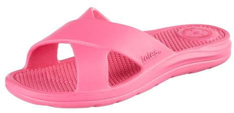 totes Women's Everywear Lightweight Waterproof Ara Cross Slide Sandal, Azalea, 4 UK