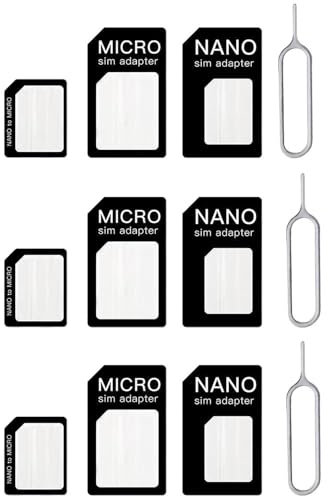 4 en 1 Adaptador de Tarjeta SIM, 3 Set Tarjeta SIM Adaptador Kit, Bandeja de Tarjeta Porta Sim Ranura, Adaptador de Tarjeta SIM con Pin de expulsión SIM
