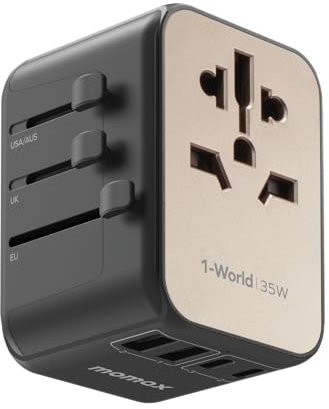 MOMAX Adattatore universale da viaggio PD35W con 3USB-C, 2USB-A e 1AC, adattatore internazionale per USA Canada UK Australia Cina Giappone Titanio
