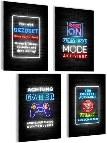 mojoliving Gaming Poster | Gaming Deko Bilder | Poster Wand für Gamer Jugendzimmer | Gaming Schild | Coole Geschenke für Gamer | Gaming Bilder Set für Gaming Desk