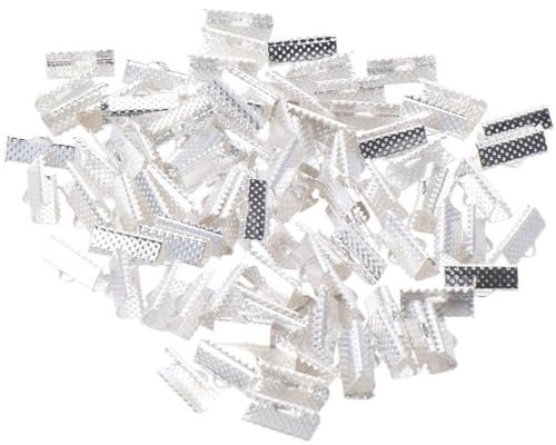 YYlingx 100Pcs Ribbon Crimp Clamp Ends, 16mm Silver Iron Ribbon Ends Clamp Cord End Fastener Clasps for DIY