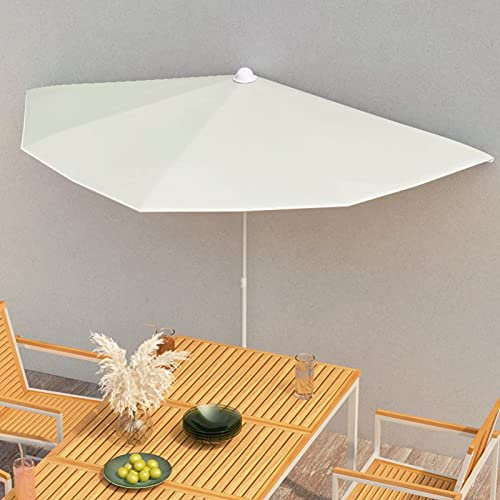 Tidyard Garden Half Cantilever Parasol Umbrella Garden Parasol Sun Shade Shelter Canopy for Outdoor, Garden, Patio, Beach with Pole 180x90 cm Sand Outdoor Umbrellas & Sunshades