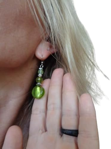 ⊹⊱☆ ★ DREI GLASPERLEN - LANGE GRÜNE GLAS OHRRINGE ★ ☆⊰⊹ einmaliger Farbmix mit dicken Glasperlen