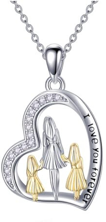 ROMANTICWORK Mutter Tochter Kette 925 Sterling Silber Mama Tochter Anhänger Halskette Mutter Schmuck Geburtstag Geschenke für Damen Mädchen