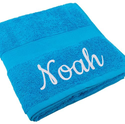 Deitert Handtuch Juist mit Namen oder Wunschtext Bestickt, personalisiertes Duschtuch, individuelles Badetuch, 100% Baumwolle, 70 x 140 cm hellblau