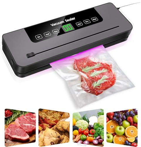 6-in-1 Kompaktes Vakuumiergerät mit 10 Siegelbeuteln, 60Kpa Absaugung, integriertem Schneidegerät,Vakuumiergerät mit Trocken- und Feuchtemodus zum Frischhalten von Brot/Fleisch/Obst/Gemüse