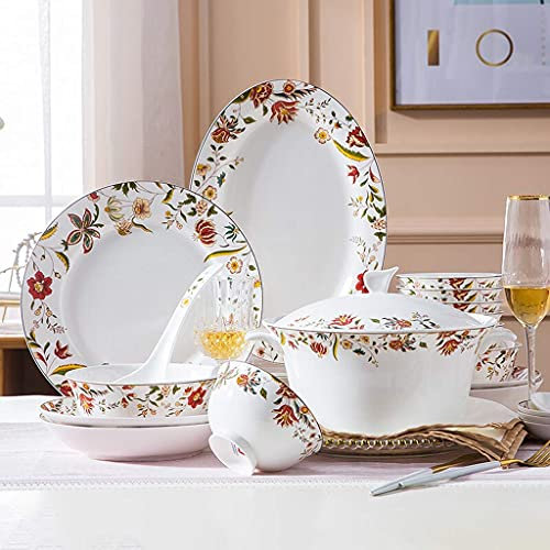 EPOTRDCV High-End Dinner Set,Ceramics Dinner Sets, Cereals Bowl & Soup Pot & Plate | 56 Pieces Bone China Porcelain Dinnerware Set For Wedding Gifts And New Year