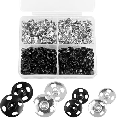 120 Sätze Druckknöpfe zum Annähen, Druckknöpfe Schwarz Silber, Metall Druckknopf, Druckknopf Set für Geldbeutel, Kleidung, Nähreparatur, DIY Handwerk (8.5mm, 10mm)