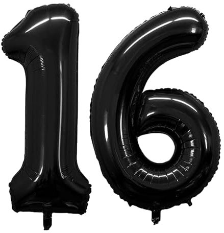 Geburtstags-Zahlenballons XXL-Riesen-Folienballons 40 Zoll – 101 cm Luftballons Geburtstag Jungen Mädchen Babyparty Geburtstagsdekorationen Jubiläumsparty-Dekorationen (Schwarz, 16)