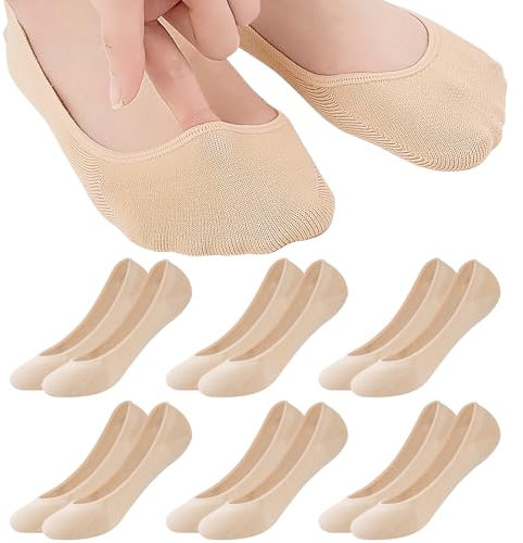 Niofind Füßlinge Ballerina Socken Damen 6 Paar,Atmungsaktiv Unsichtbare Sneaker Socken Damen,No Show Rutschfeste Füsslinge mit Siliconpad,Baumwolle Kurze 6 Hautfarbe 39-42