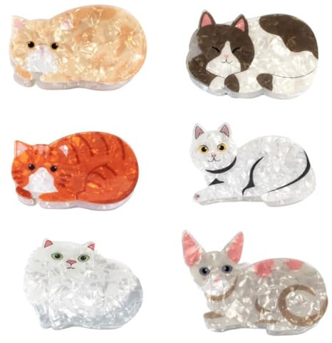 NRVTRE Lot de 6 pinces à cheveux mignonnes en forme de chat, pinces à cheveux en forme de chat mignon pour femme, Pince à Griffes de Chat, Barrettes à Pinces à Cheveux Motif Chat Mignon