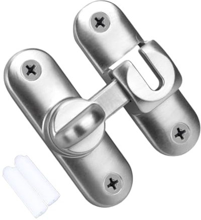 Door Lock, Bathroom Door Lock, 90 Degree and 180 Degree Barn Door Lock, Security Door Latch with 4 Screws, for Barn, Cabinet, Garden, Bathroom (Silver)