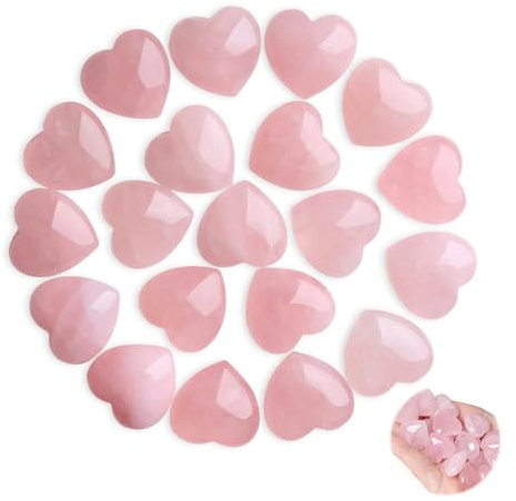 20 Stück Rosenquarz Herz Kristalle Edelsteine Geschenke - Rosenquarz Stein Kristalle Herz Rosenquarz Herzen Liebe Heilung Kristall für Valentinstag, Geburtstage, Heilung Kristall, Angst zu lindern
